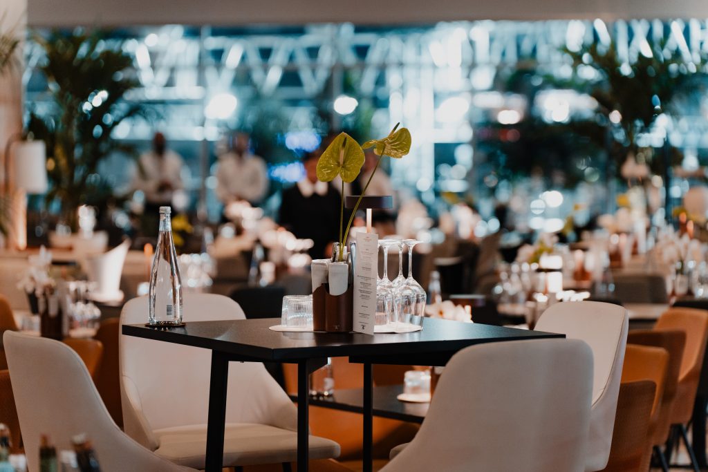 Table set with glasses and silverware