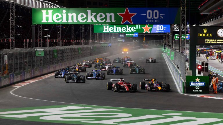 Press release for Heineken Silver, an image of Formula 1 race cars on the track